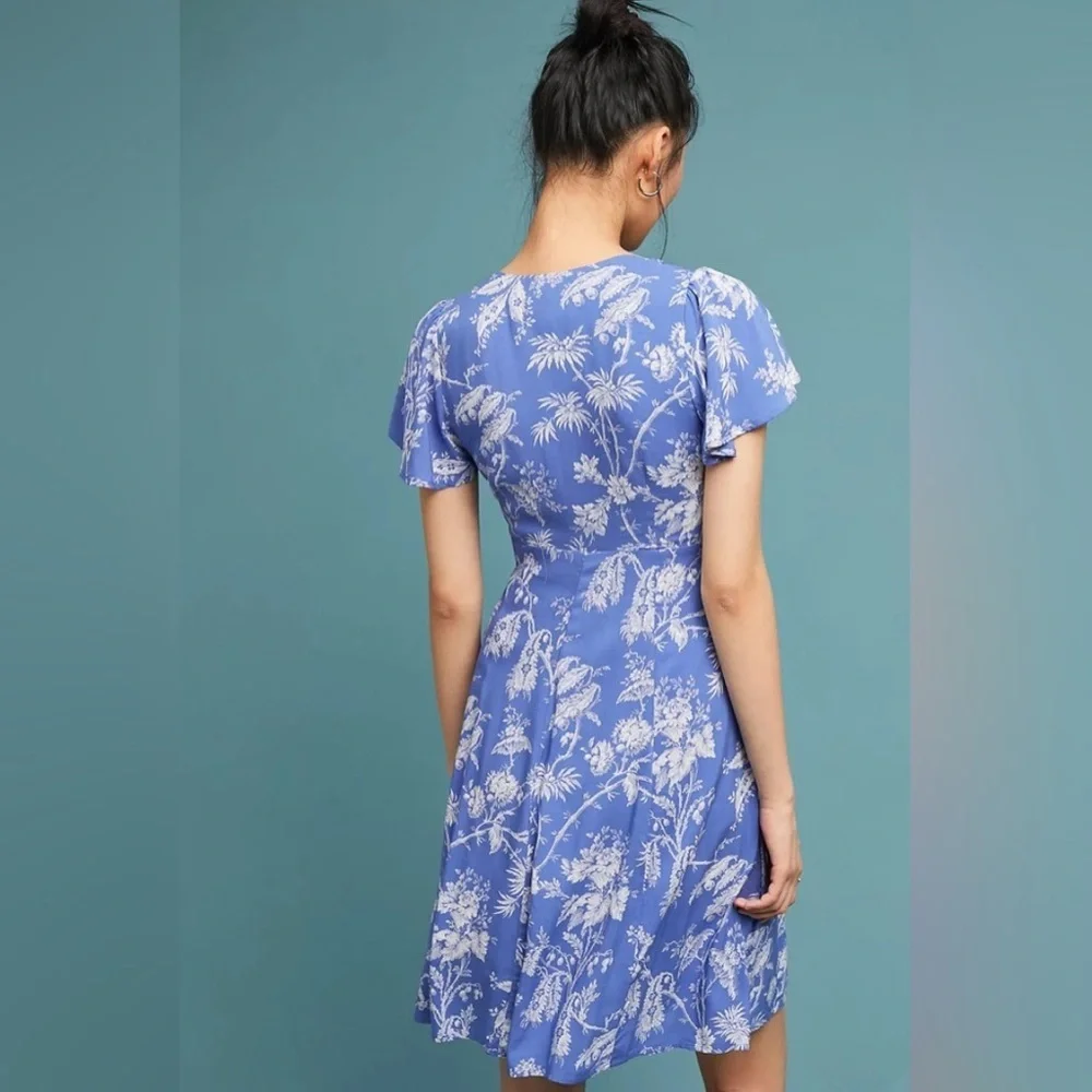 Mauve Blue and White Floral Midi Coastal Beach Resort wear Dress Sz 14 - Picture 2 of 13